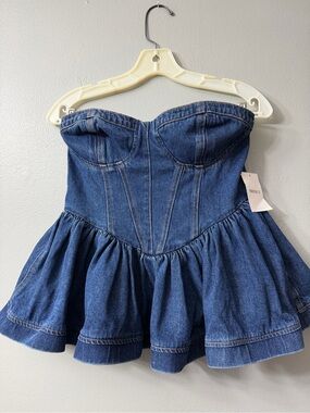 Forever 21 Denim Strapless Peplum top medium   - Blue